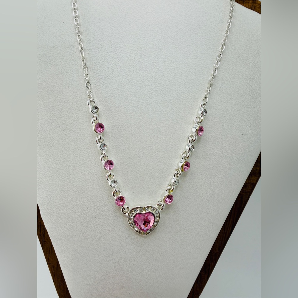 New Napier “Desire” Pink & Clear Crystals Necklace 16”